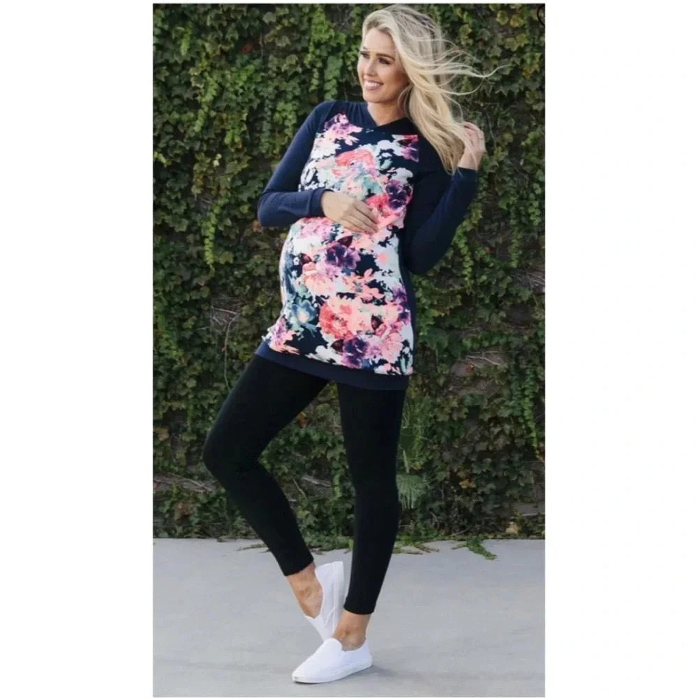 New PInkBlush Blue‎ Neon floral hoodie